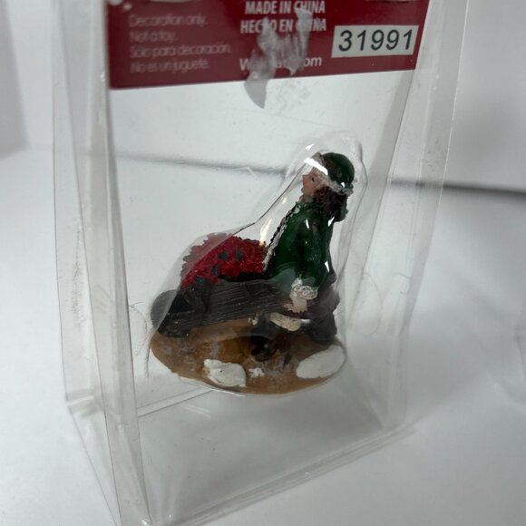 Lot Of 4 Christmas Village Figurines Vintage Church Sign People Santa Dog - Picture 3 of 12